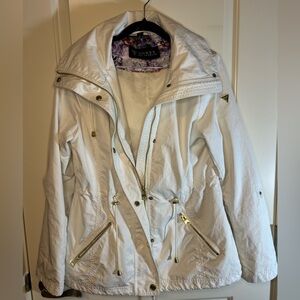 Guess White Trench Coat‎ with Gold Accents Size Medium